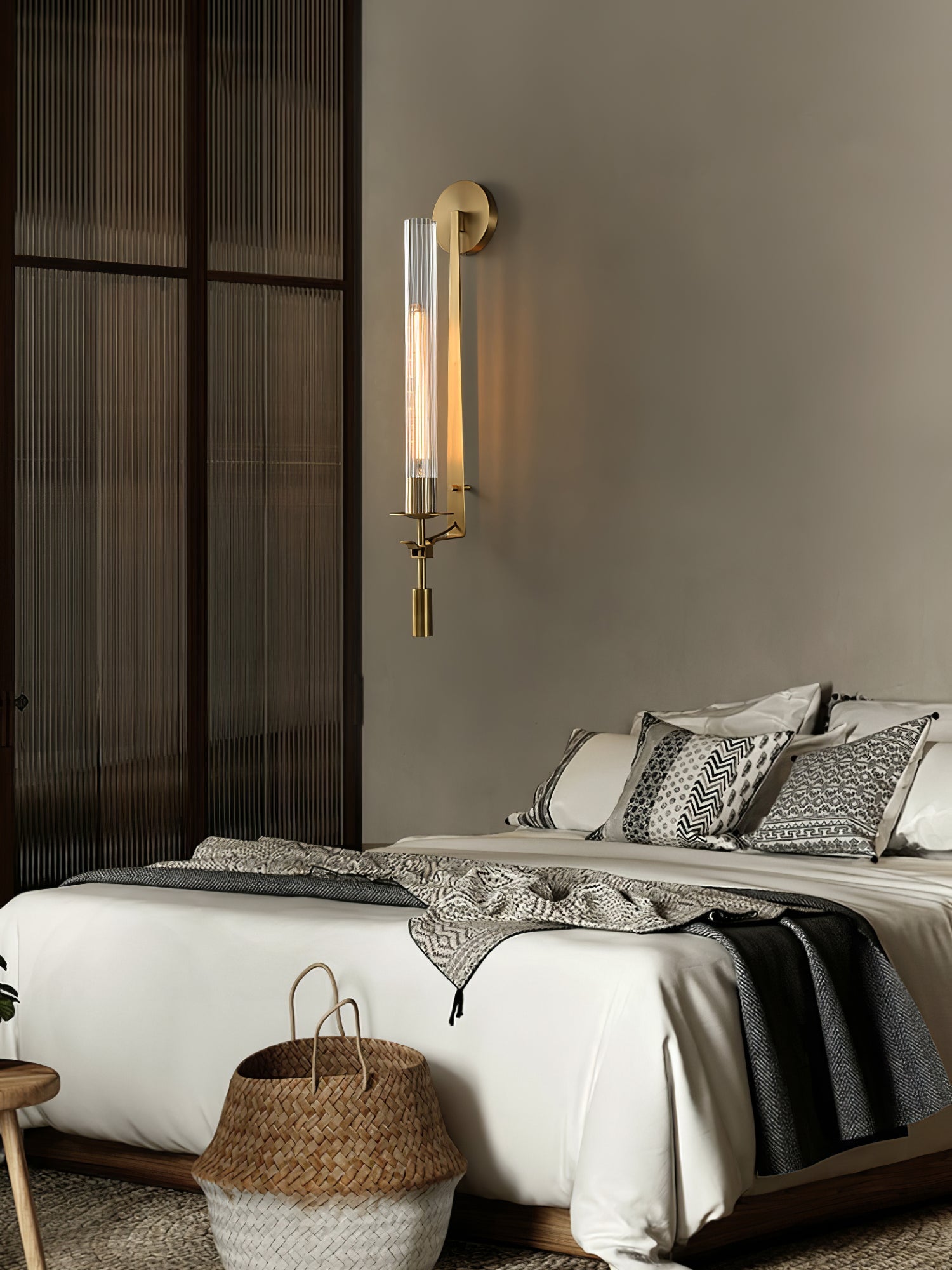 French Classicism Wall Lamp | Solid Brass & Ribbed Glass | Set of 2