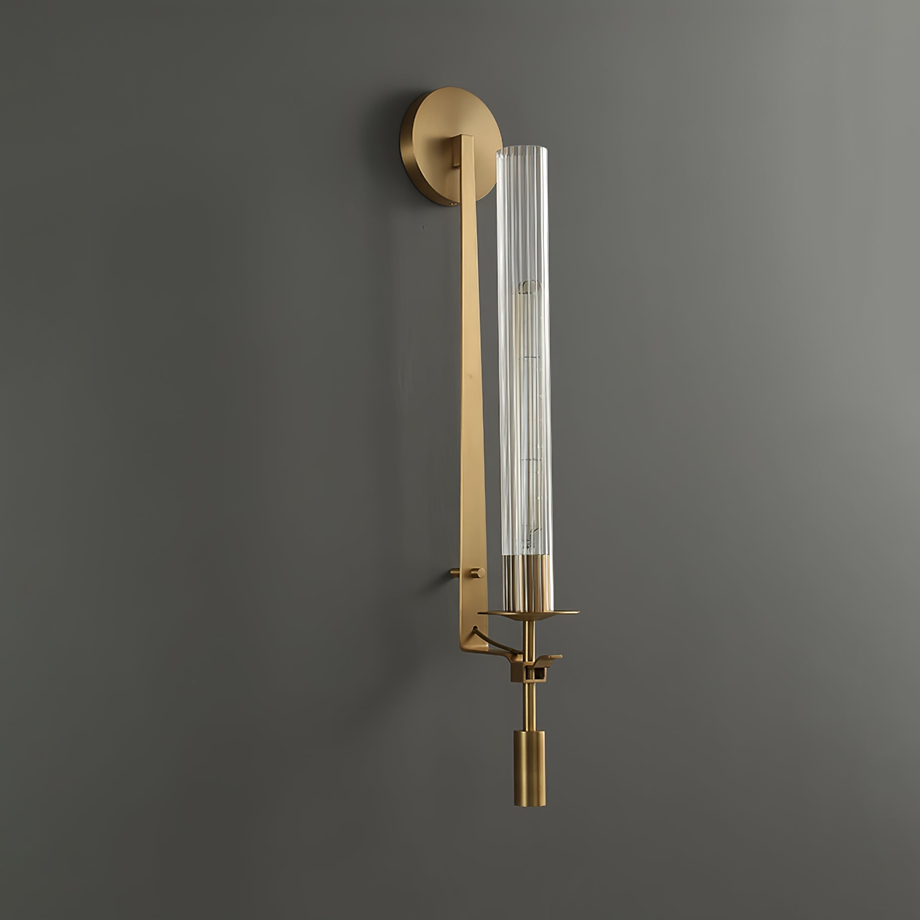 French Classicism Wall Lamp | Solid Brass & Ribbed Glass | Set of 2
