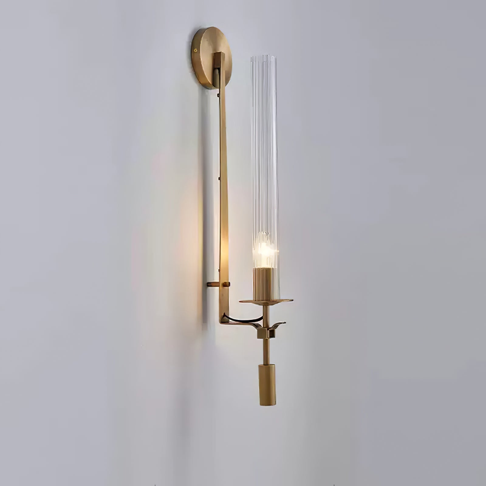 French Classicism Wall Lamp | Solid Brass & Ribbed Glass | Set of 2