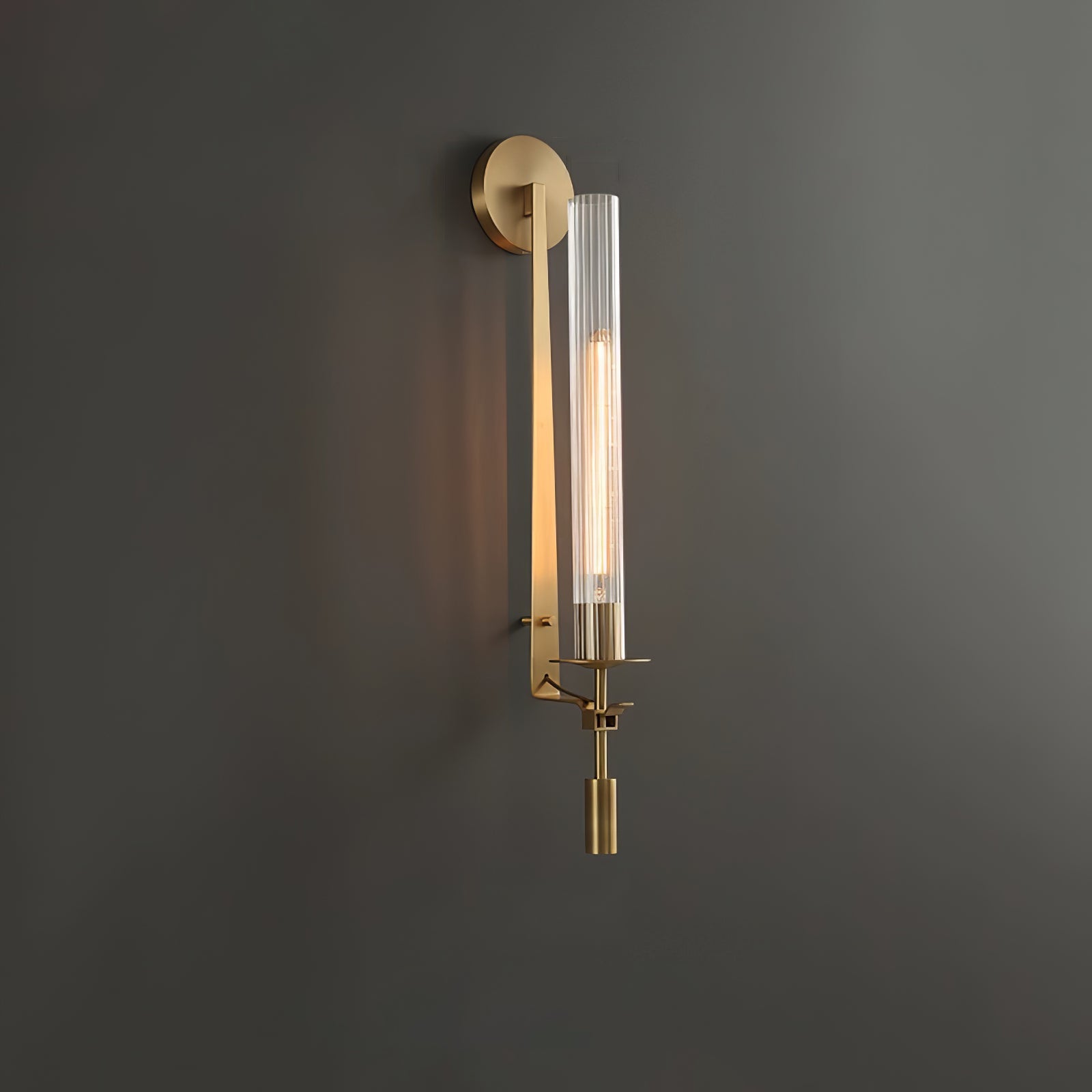 French Classicism Wall Lamp | Solid Brass & Ribbed Glass | Set of 2