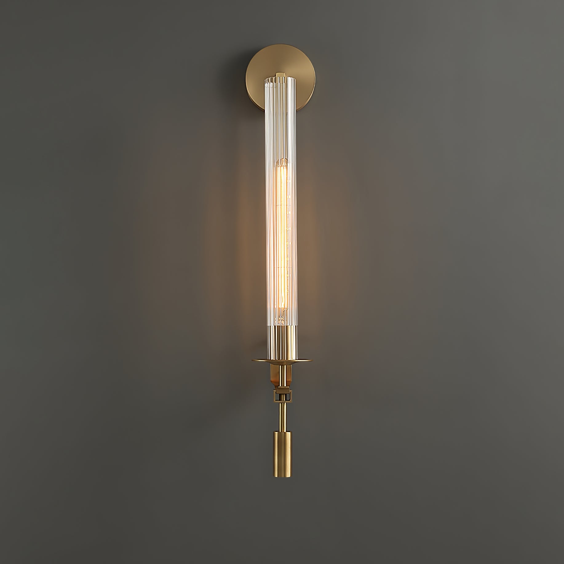 French Classicism Wall Lamp | Solid Brass & Ribbed Glass | Set of 2