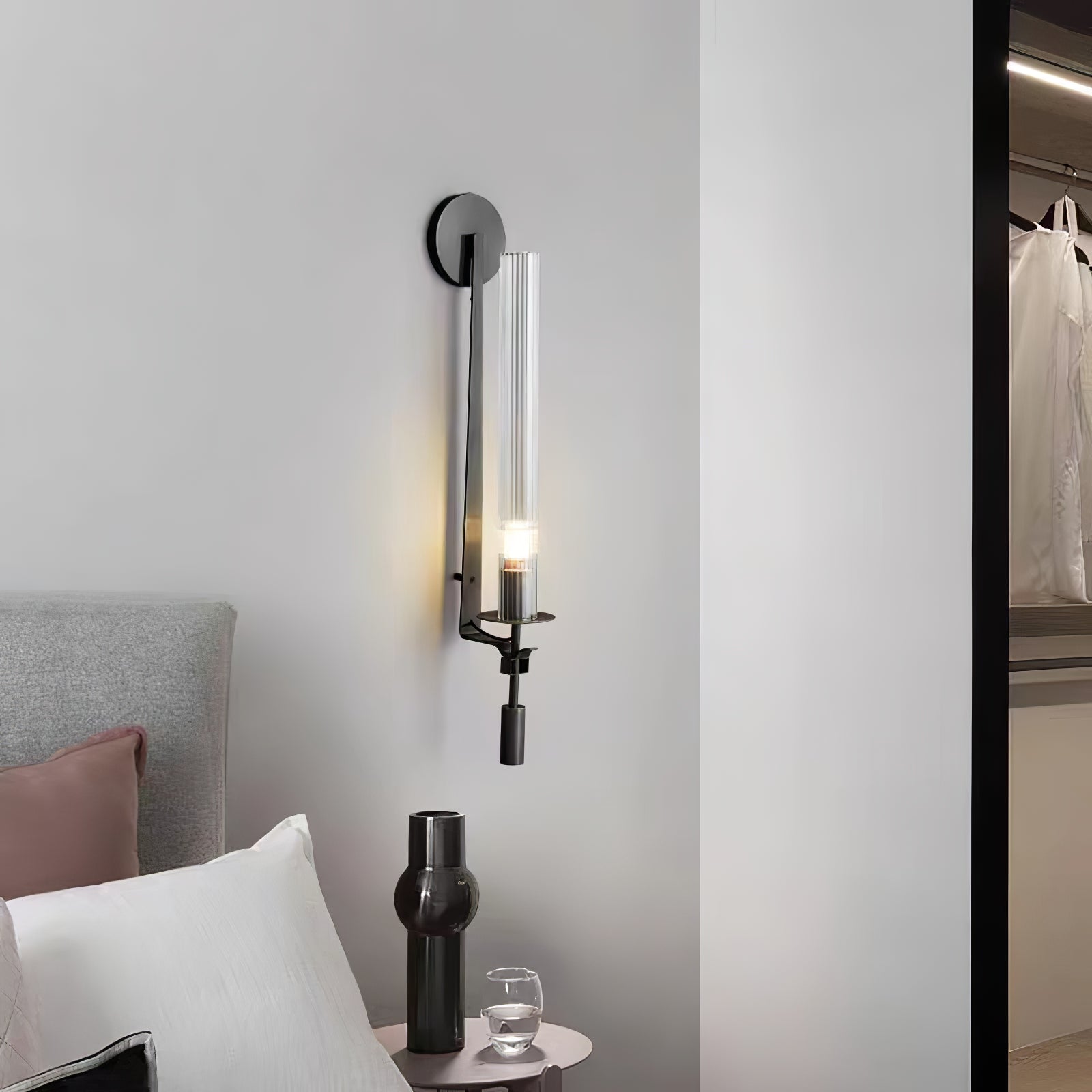 French Classicism Wall Lamp | Solid Brass & Ribbed Glass | Set of 2