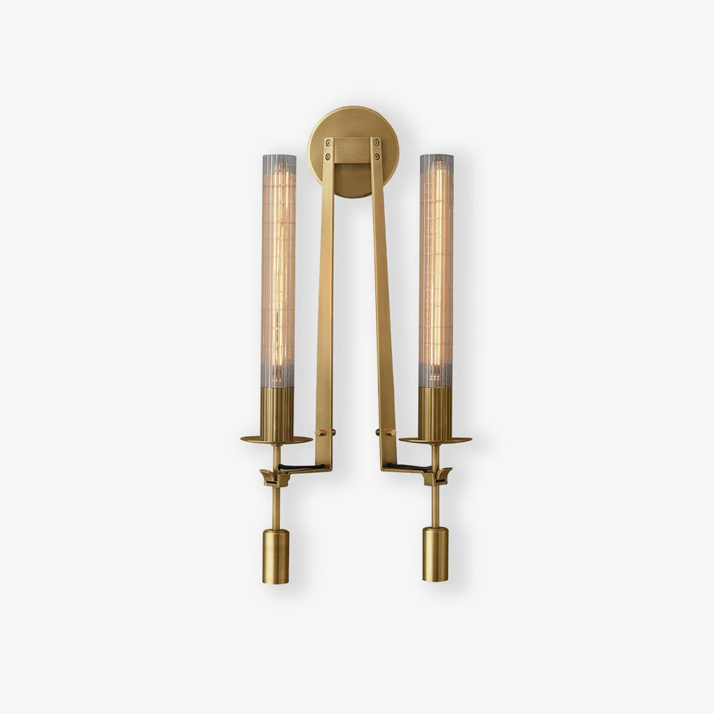 French Classicism Wall Lamp | Solid Brass & Ribbed Glass | Set of 2