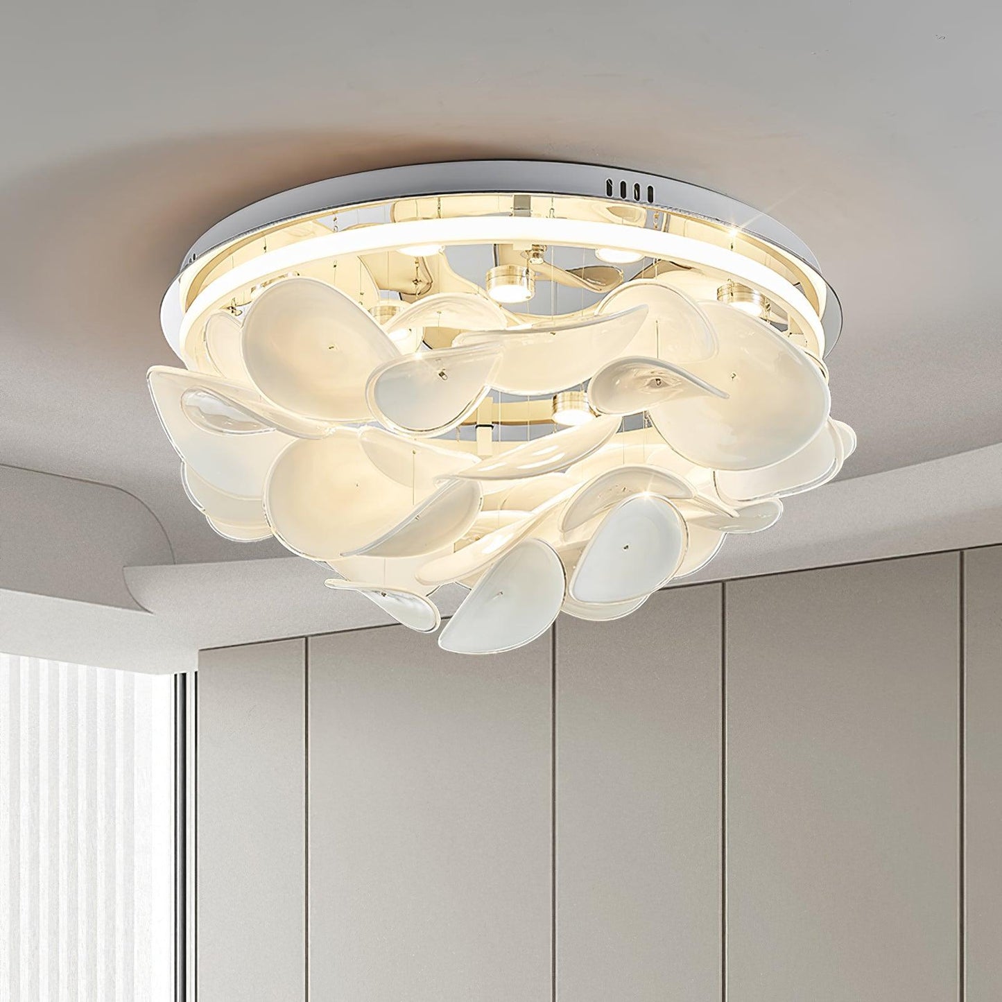 French Ceiling Lamp | Aluminum & Glass | White