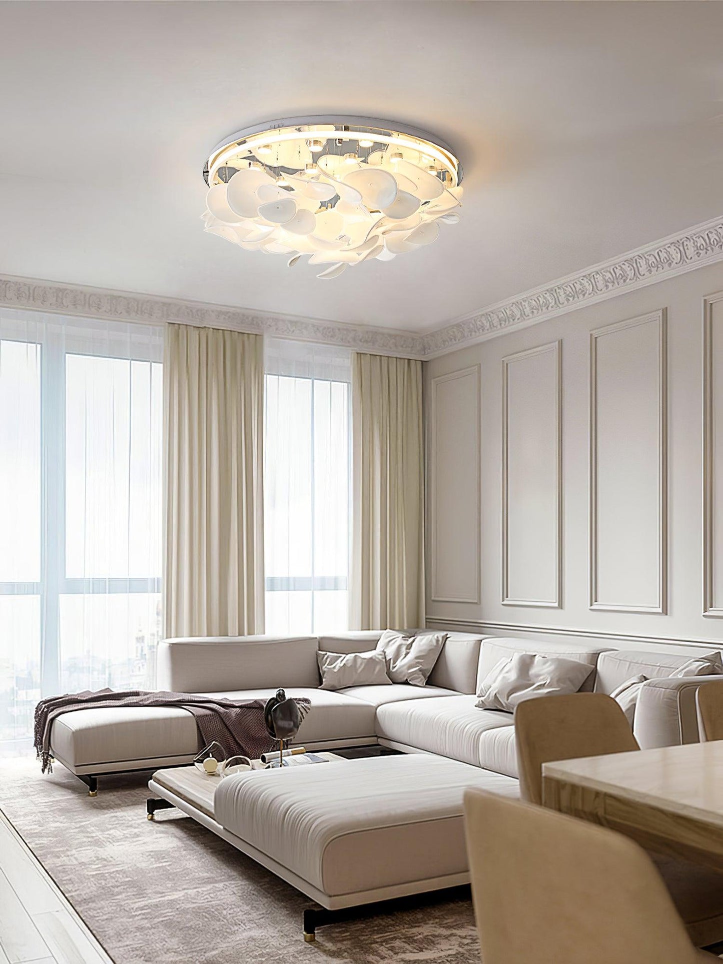 French Ceiling Lamp | Aluminum & Glass | White