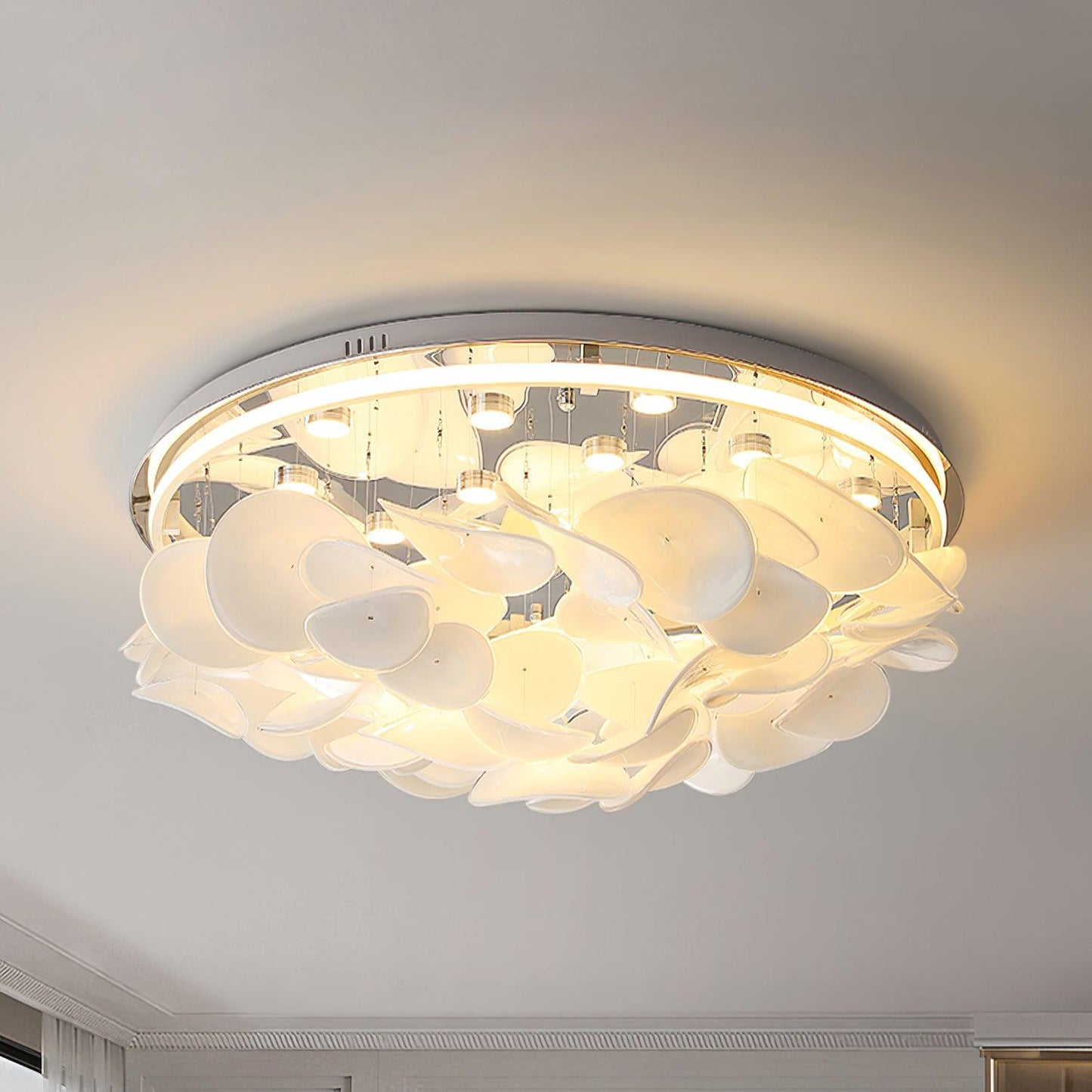 French Ceiling Lamp | Aluminum & Glass | White