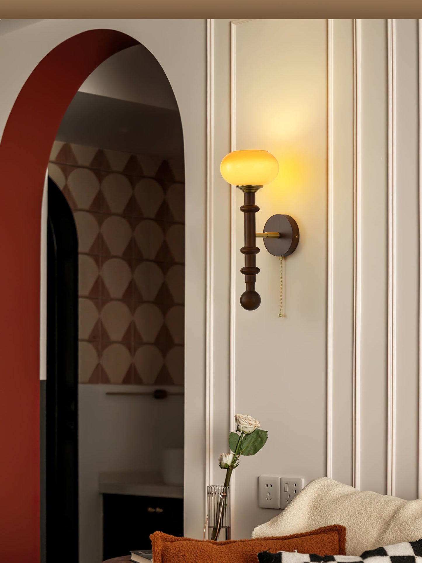Roma Wall Sconce | Wood & Glass | Gold & Orange Finish
