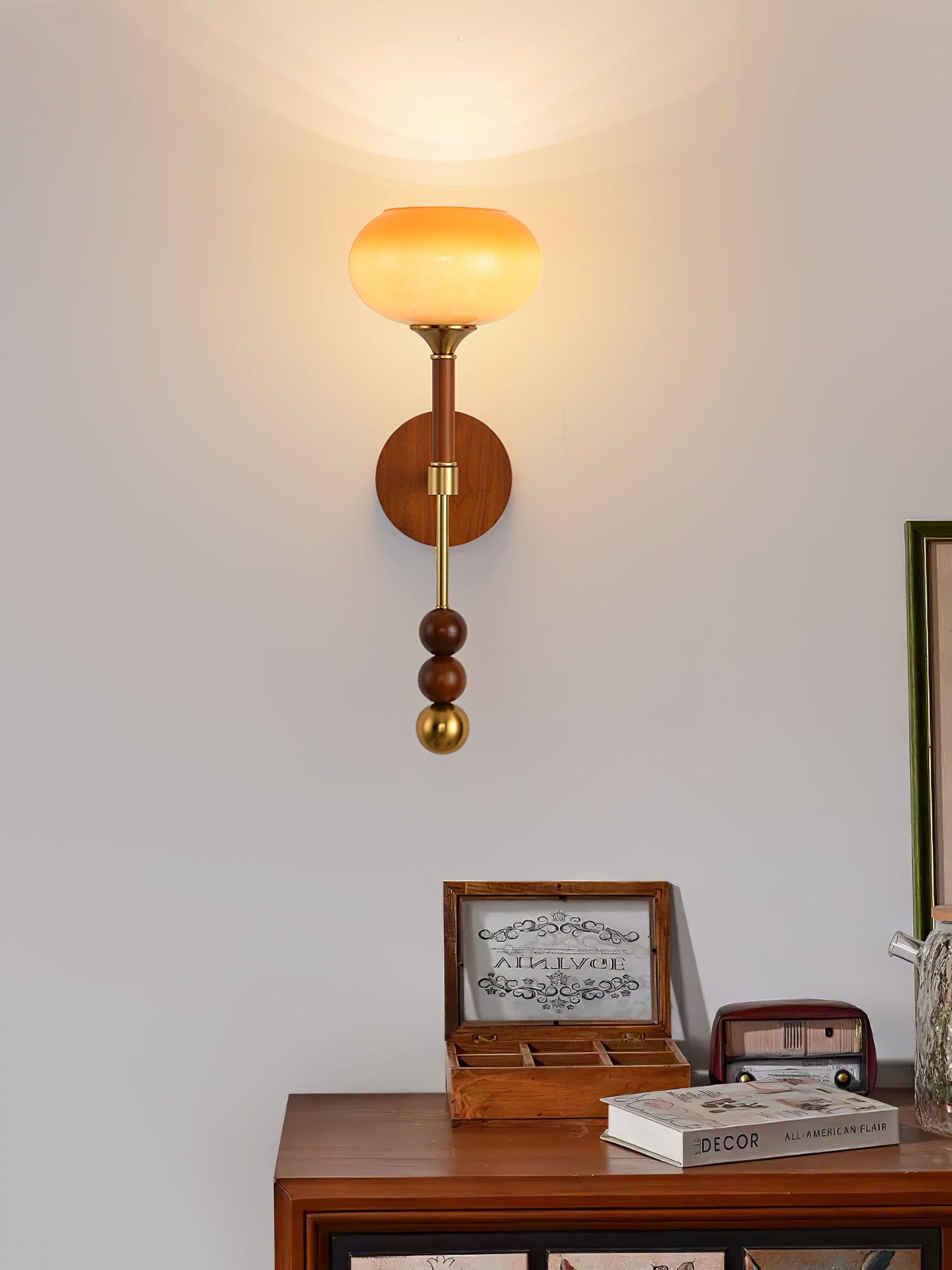 Roma Wall Sconce | Wood & Glass | Gold & Orange Finish