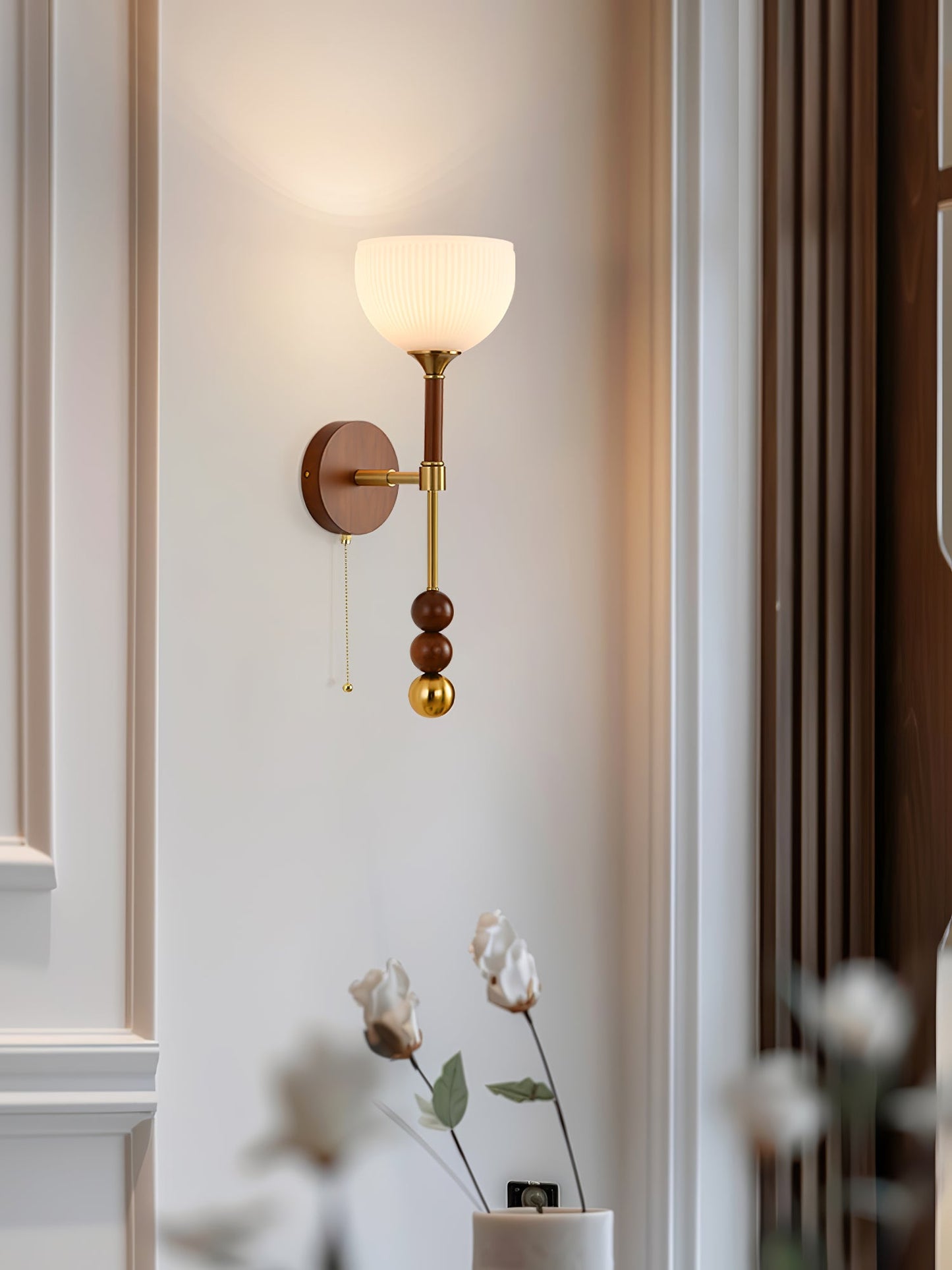 Roma Wall Sconce | Wood & Glass | Gold & Orange Finish