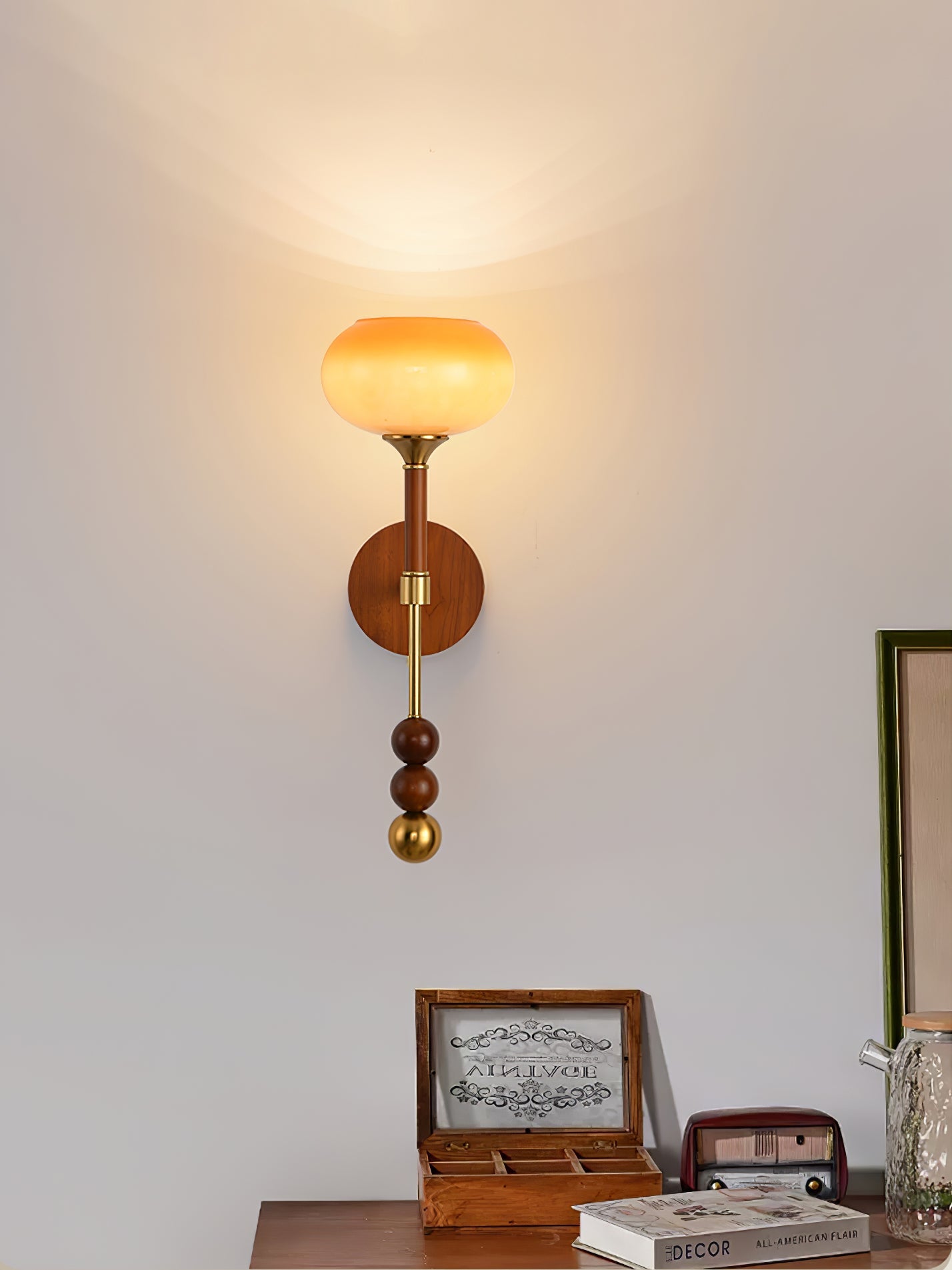 Roma Wall Sconce | Wood & Glass | Gold & Orange Finish