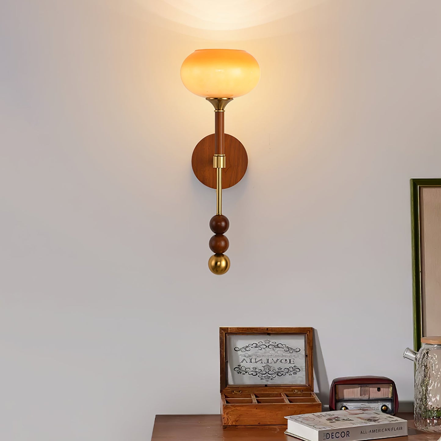 Roma Wall Sconce | Wood & Glass | Gold & Orange Finish