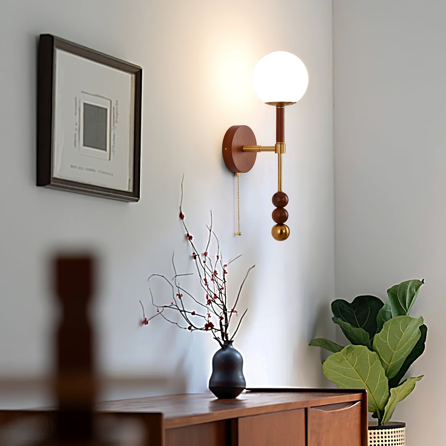 Roma Wall Sconce | Wood & Glass | Gold & Orange Finish