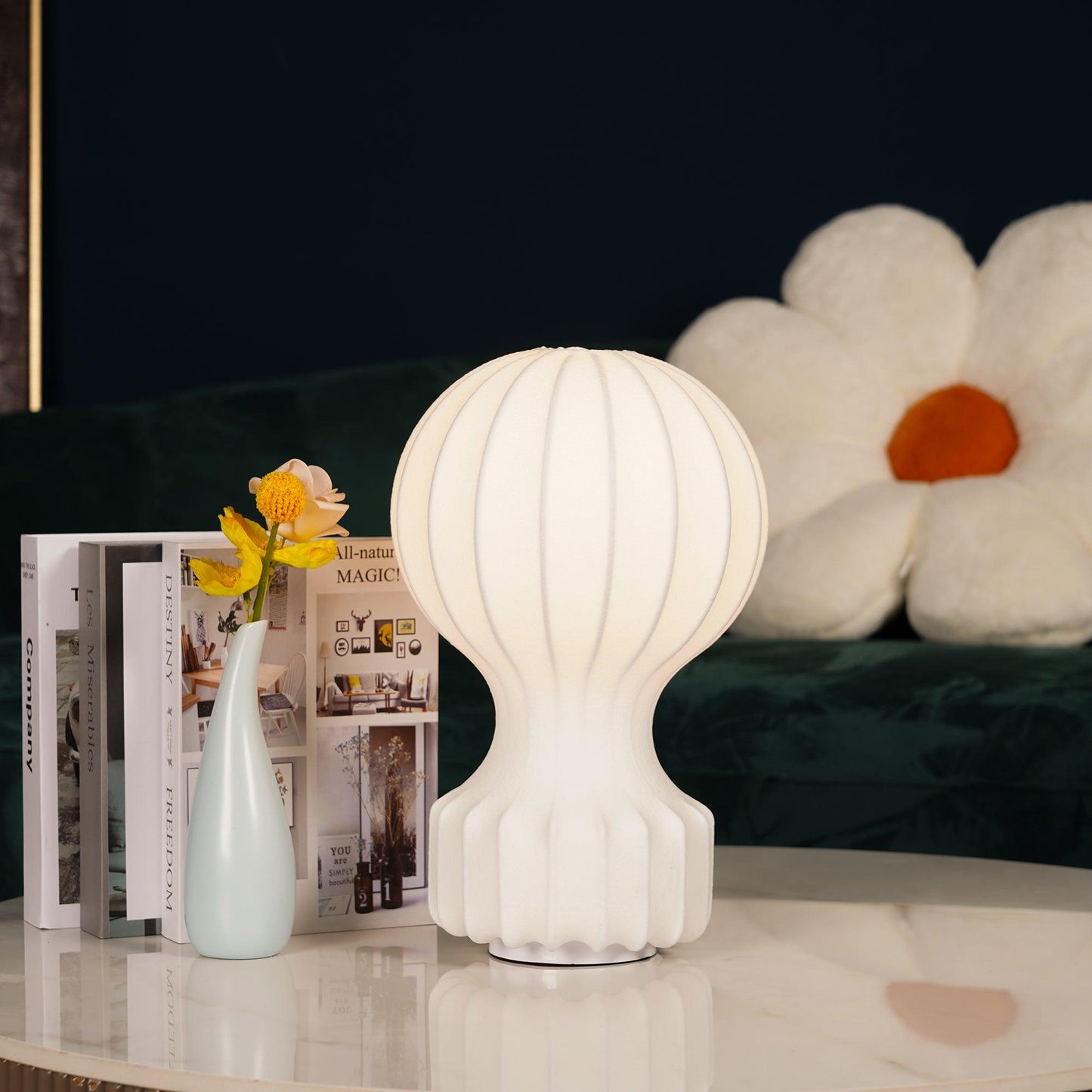 Hot Air Balloon Table Lamp | Steel & Cocoon Design | White Shade
