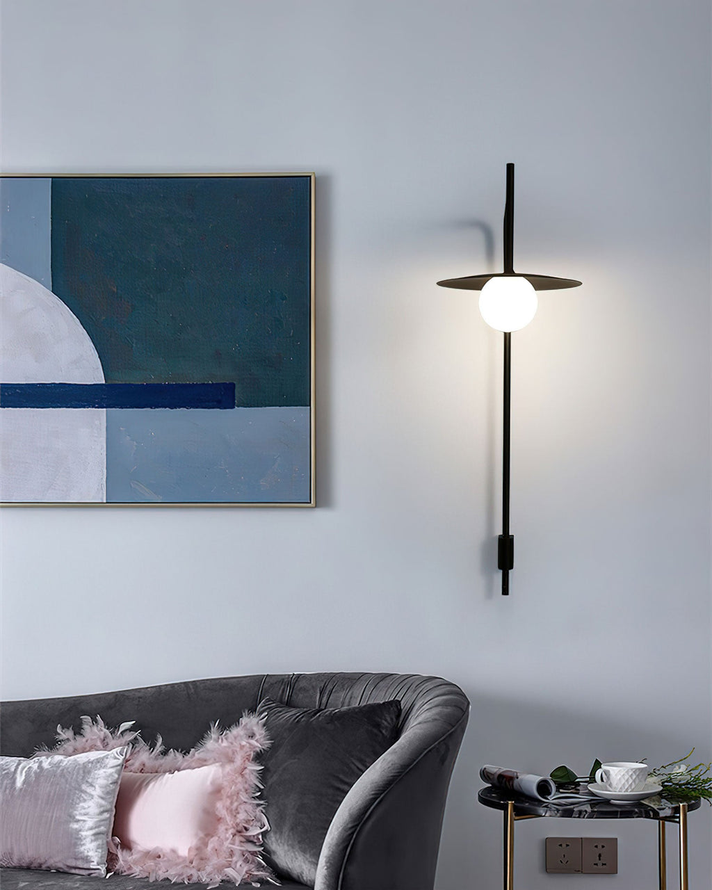 Gea Wall Light | Metal & Glass | White, Black, Gray