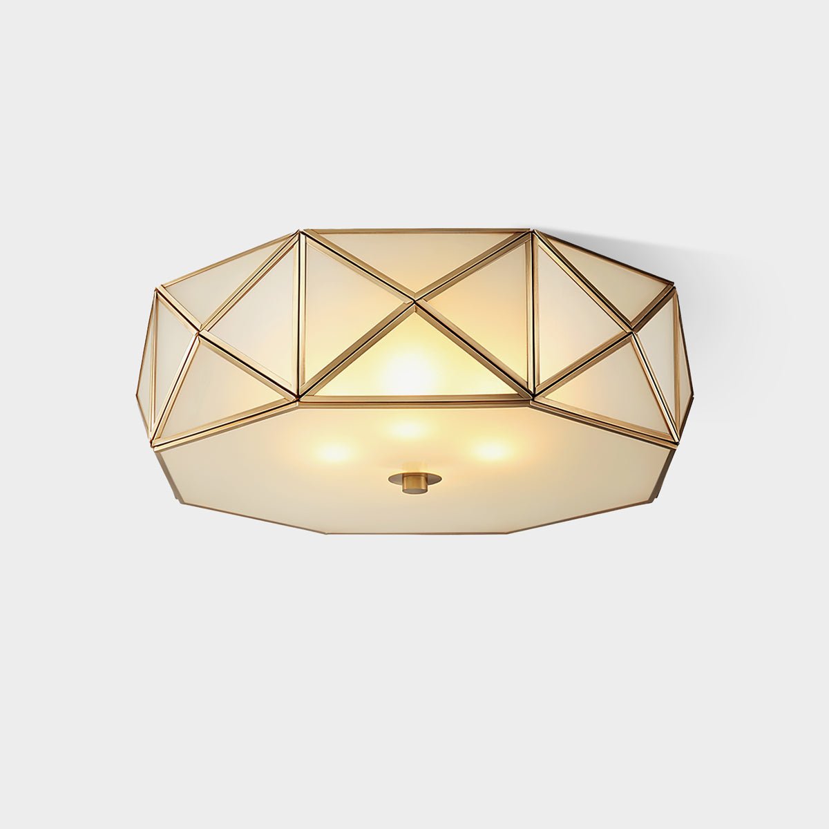 Geometric Flush Ceiling Light | Brass & Glass | White