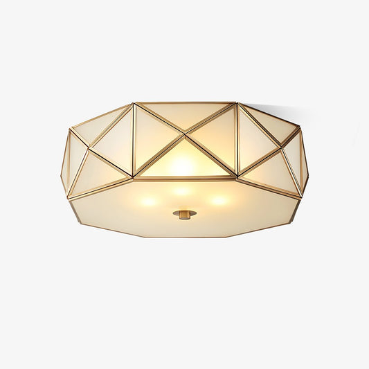 Geometric Flush Ceiling Light | Brass & Glass | White