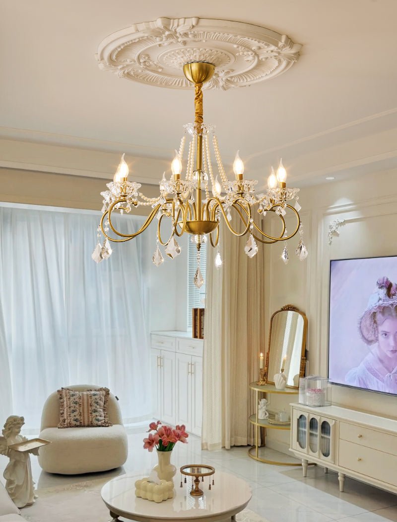 Gilbahar Crystal Chandelier | Premium Crystal & Metal | Gold Finish, 6 or 8 Lights