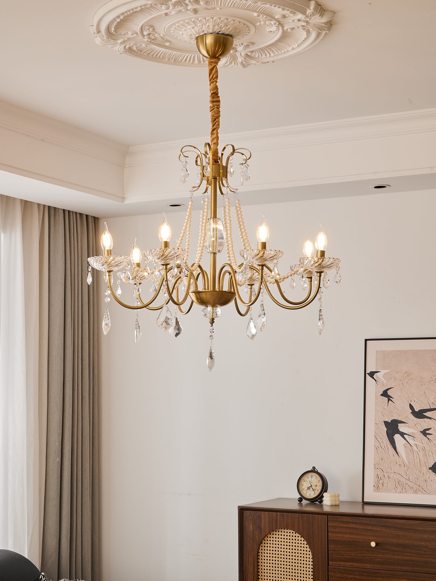 Gilbahar Crystal Chandelier | Premium Crystal & Metal | Gold Finish, 6 or 8 Lights