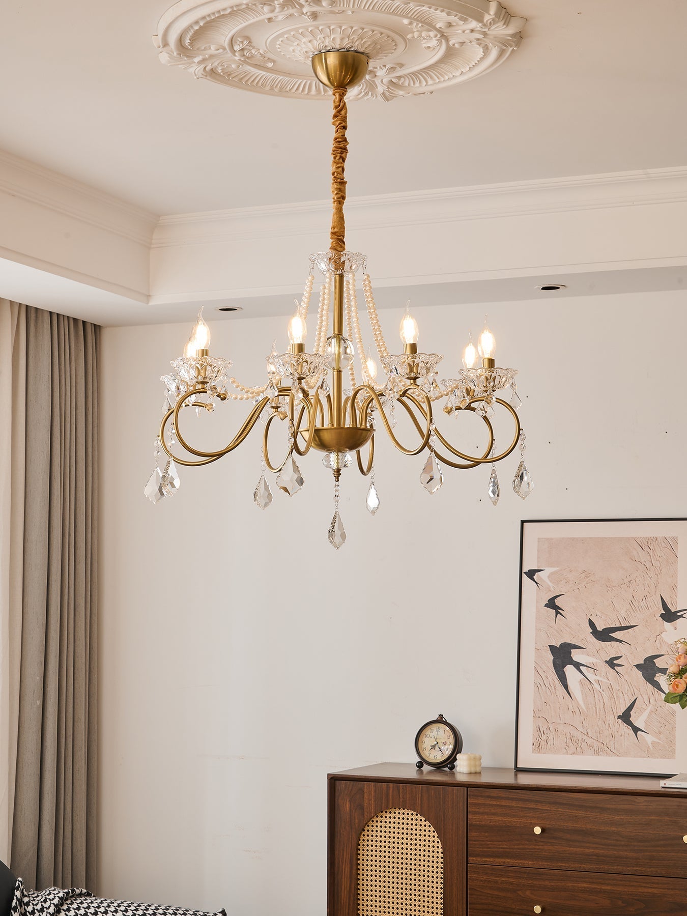 Gilbahar Crystal Chandelier | Premium Crystal & Metal | Gold Finish, 6 or 8 Lights