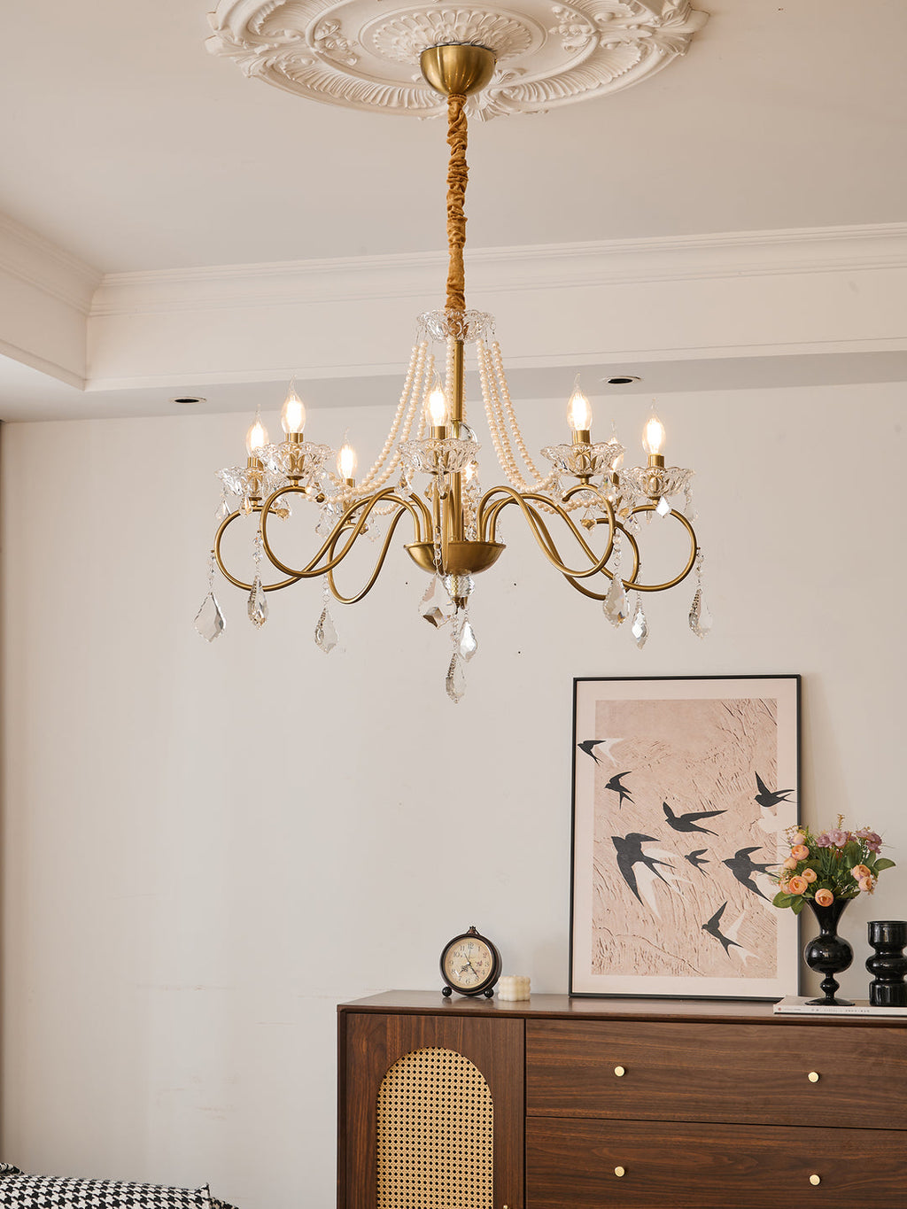 Gilbahar Crystal Chandelier | Premium Crystal & Metal | Gold Finish, 6 or 8 Lights