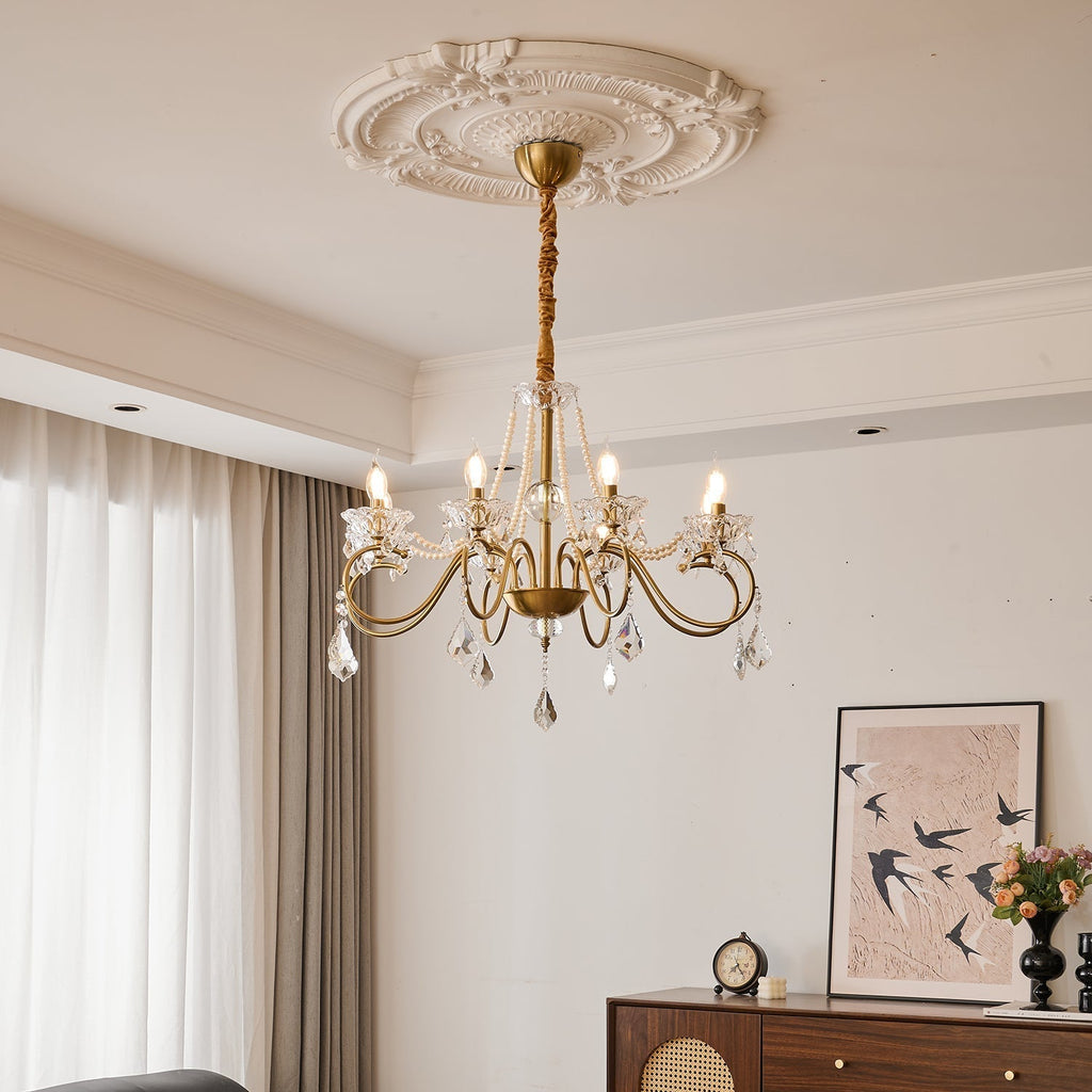 Gilbahar Crystal Chandelier | Premium Crystal & Metal | Gold Finish, 6 or 8 Lights