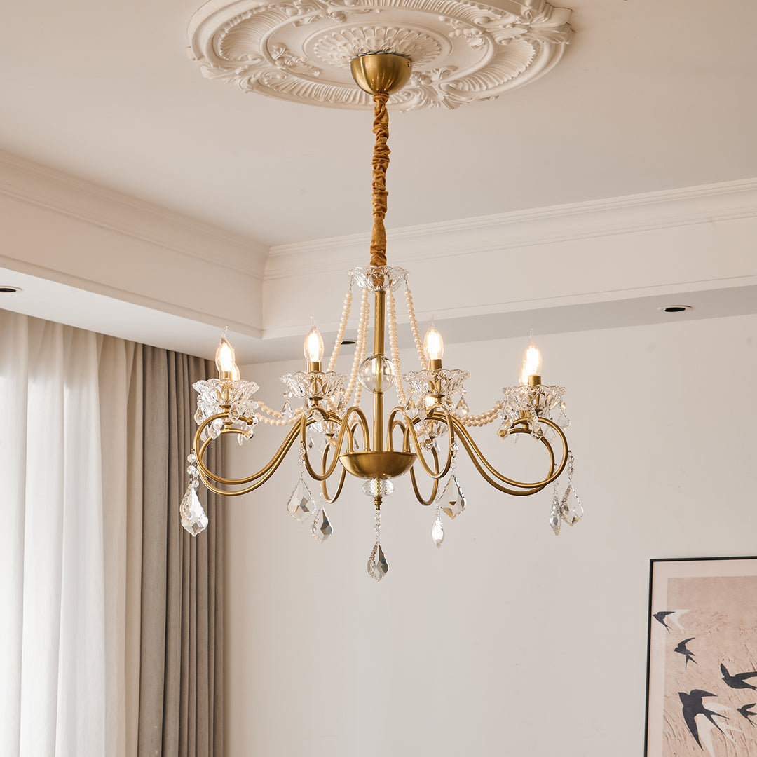 Gilbahar Crystal Chandelier | Premium Crystal & Metal | Gold Finish, 6 or 8 Lights