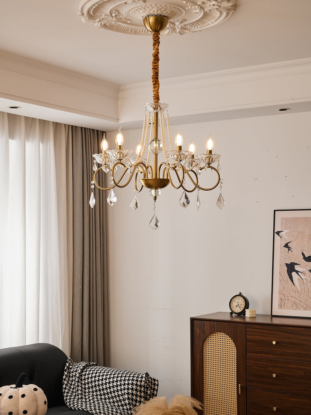 Gilbahar Crystal Chandelier | Premium Crystal & Metal | Gold Finish, 6 or 8 Lights