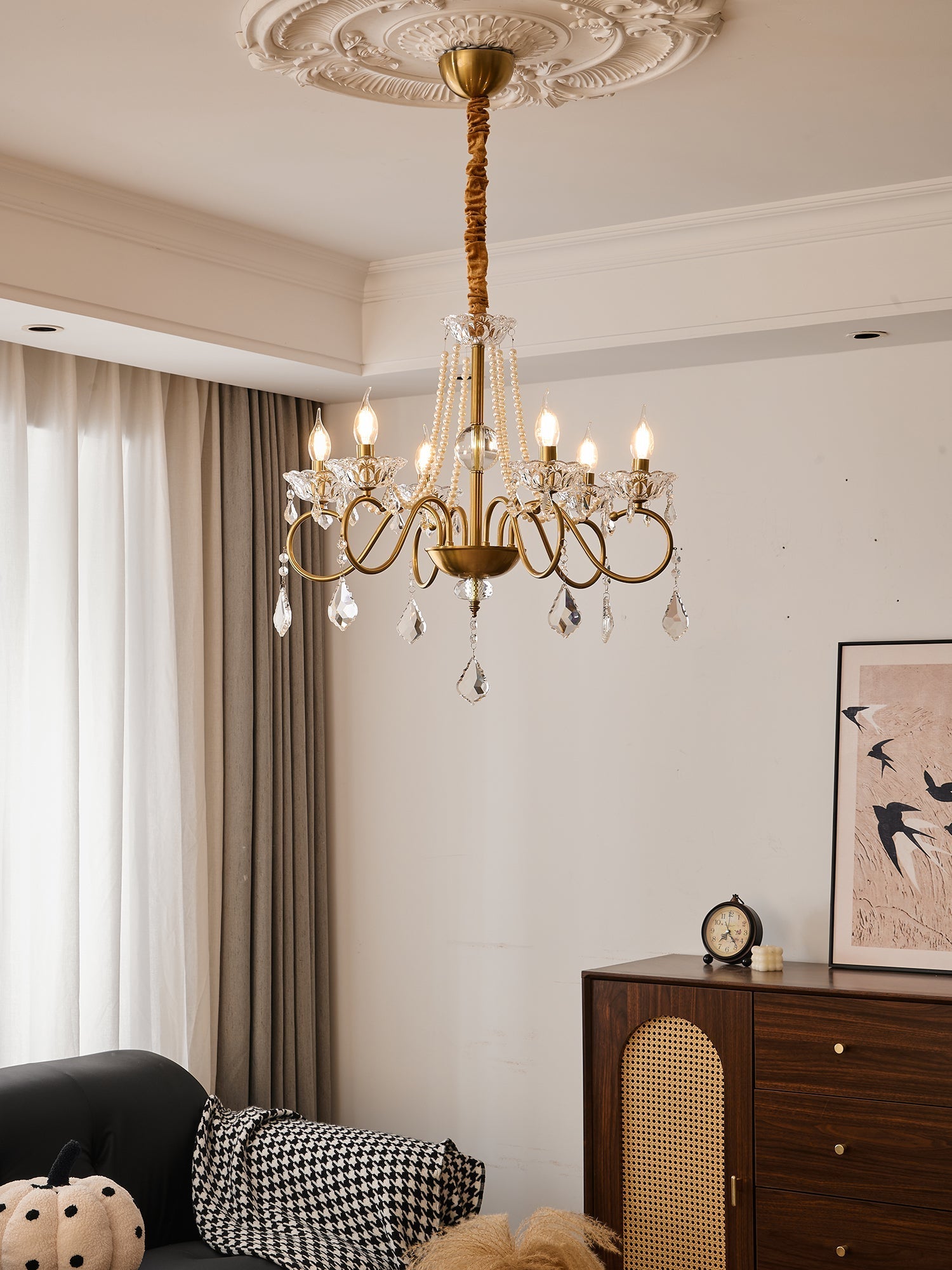 Gilbahar Crystal Chandelier | Premium Crystal & Metal | Gold Finish, 6 or 8 Lights
