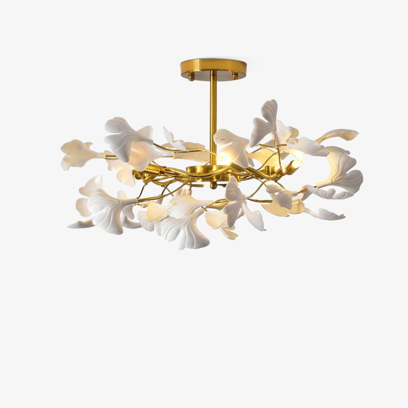 Gingko Chandelier | Ceramic & Brass | Gold & White, Multiple Sizes