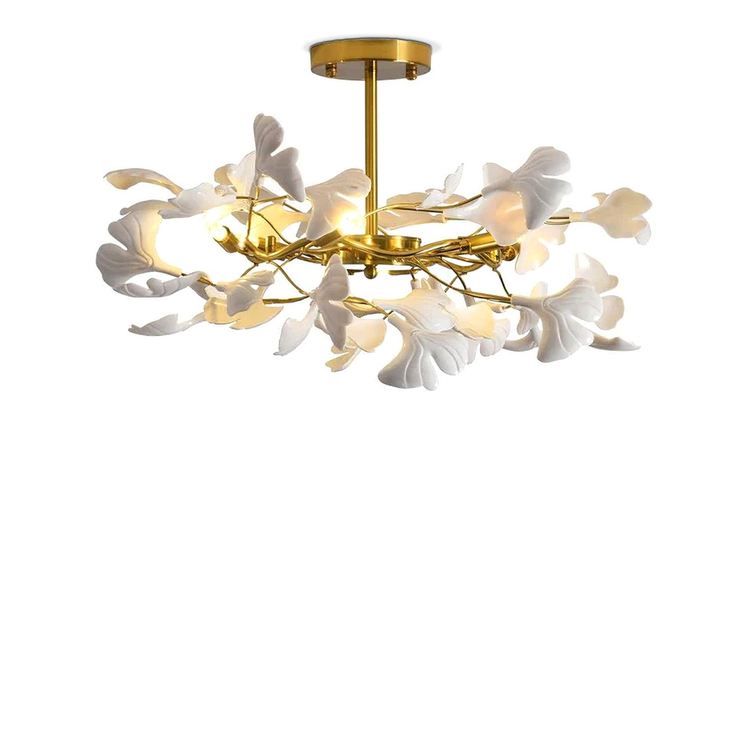 Gingko Chandelier | Ceramic & Brass | Gold & White, Multiple Sizes
