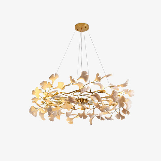 Gingko Chandelier | Ceramic & Brass | Gold & White, Multiple Sizes