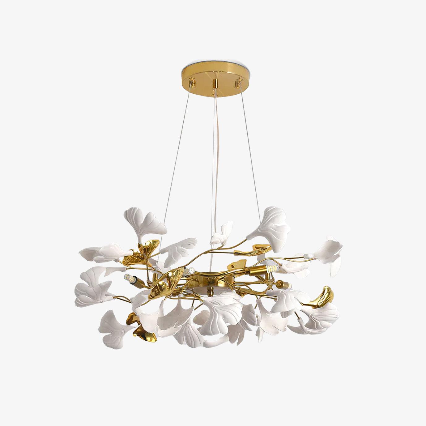 Gingko Chandelier | Ceramic & Brass | Gold & White, Multiple Sizes
