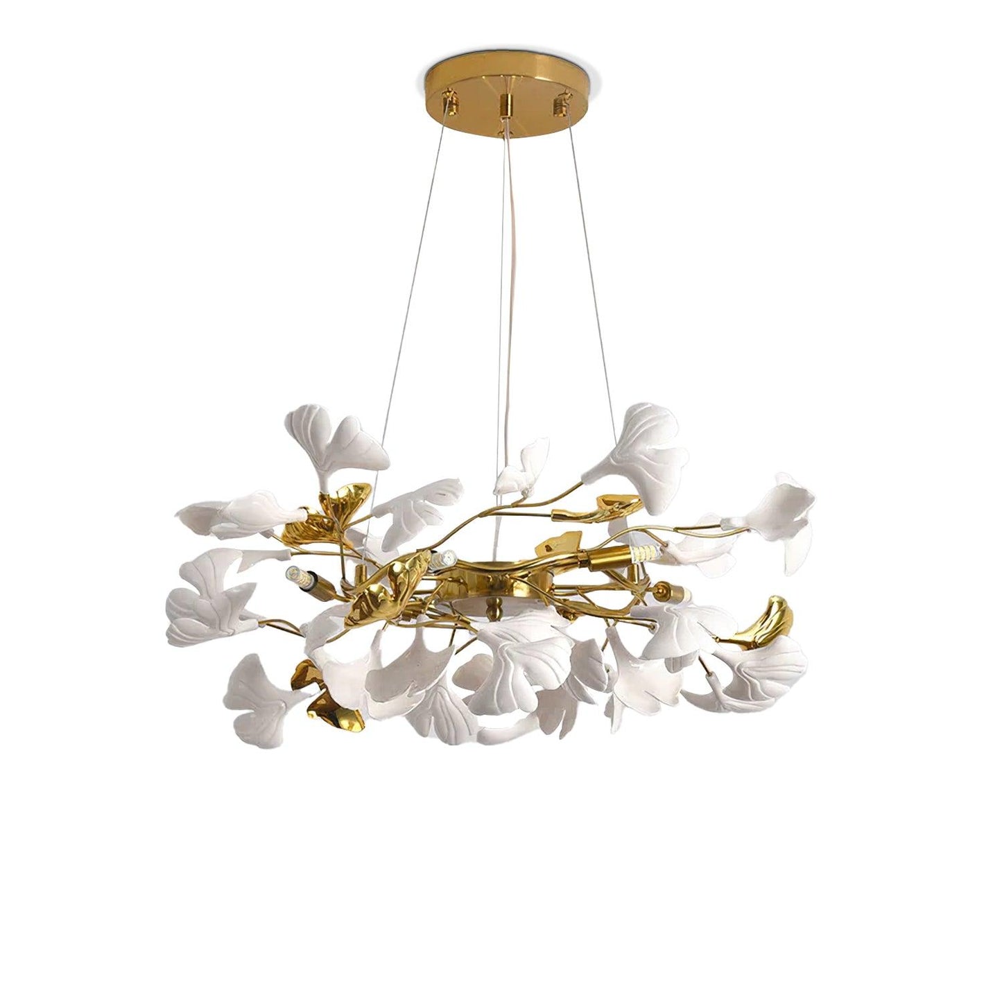 Gingko Chandelier | Ceramic & Brass | Gold & White, Multiple Sizes