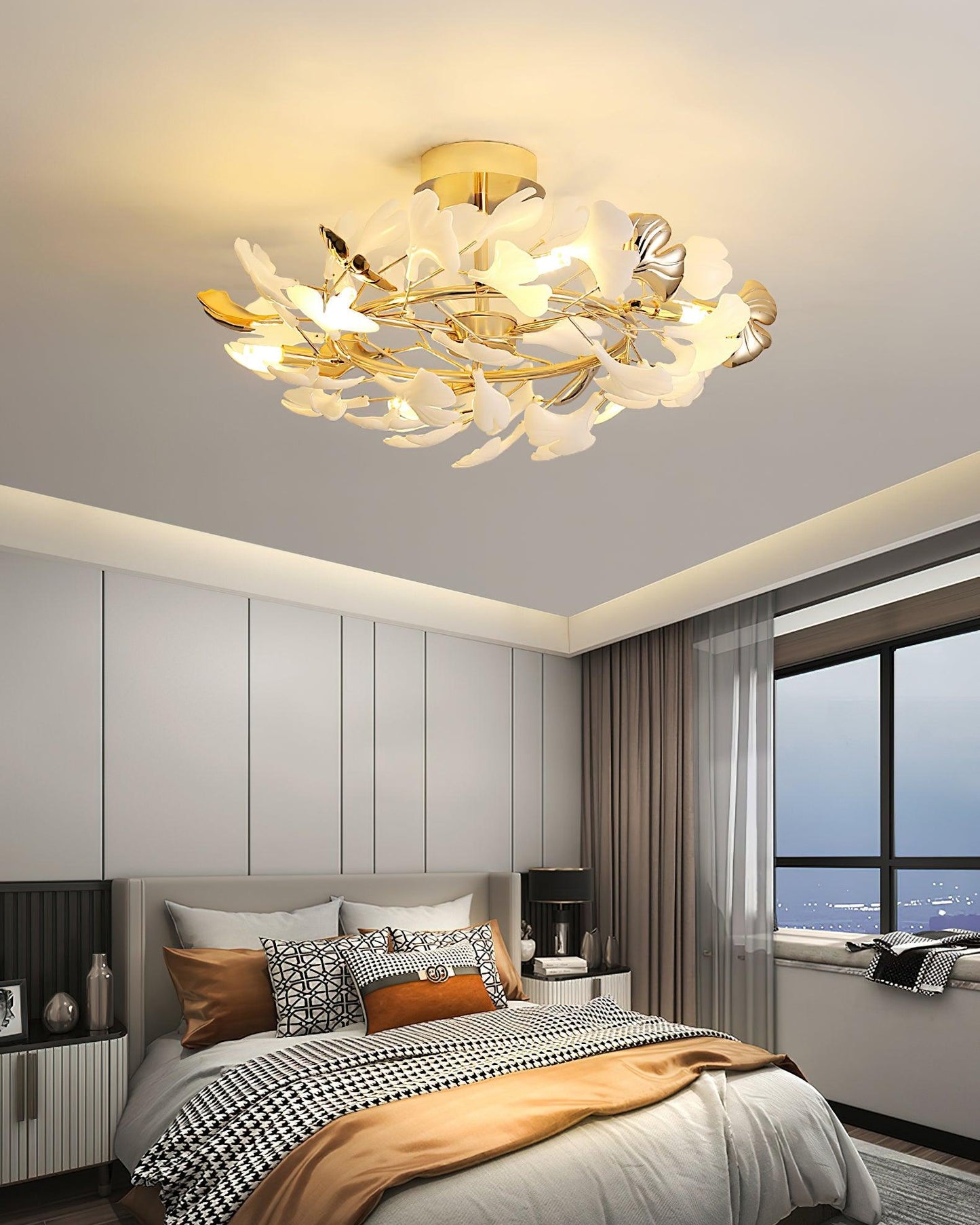 Gingko Rotating Ceiling Lamp | Metal, Ceramic | Gold, White