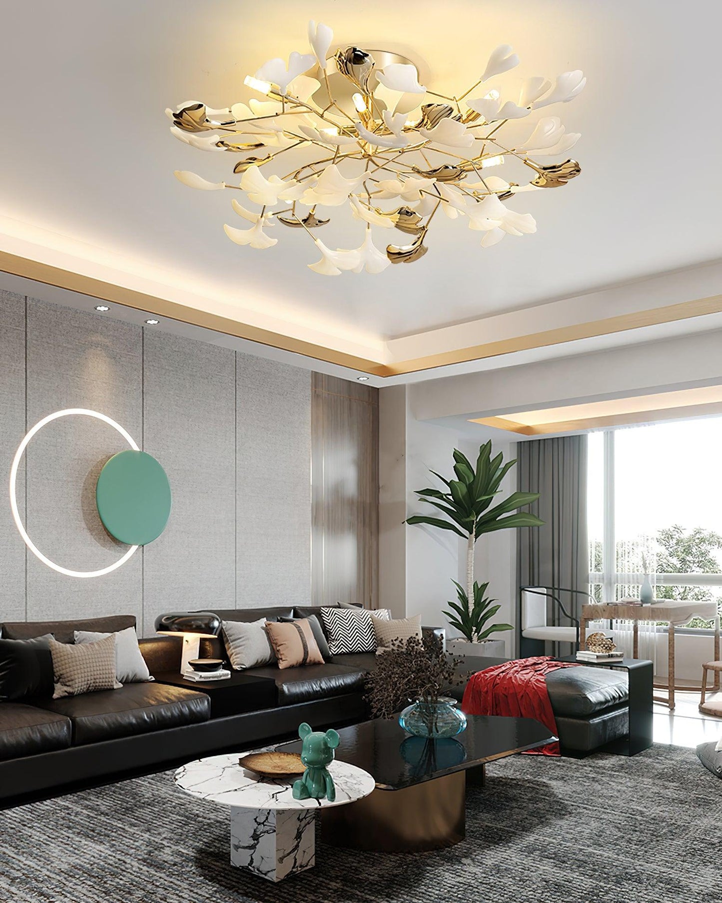 Gingko Rotating Ceiling Lamp | Metal, Ceramic | Gold, White