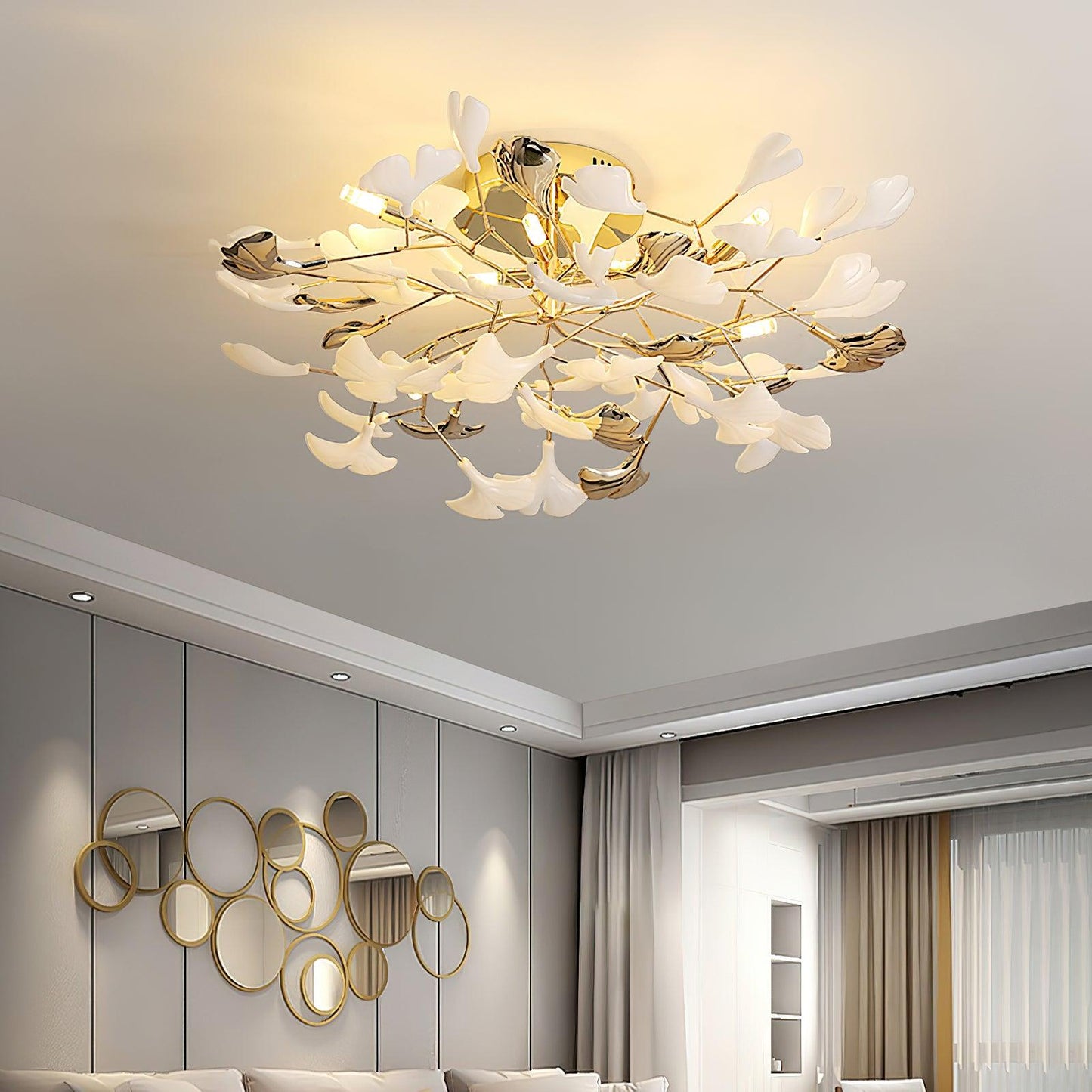 Gingko Rotating Ceiling Lamp | Metal, Ceramic | Gold, White