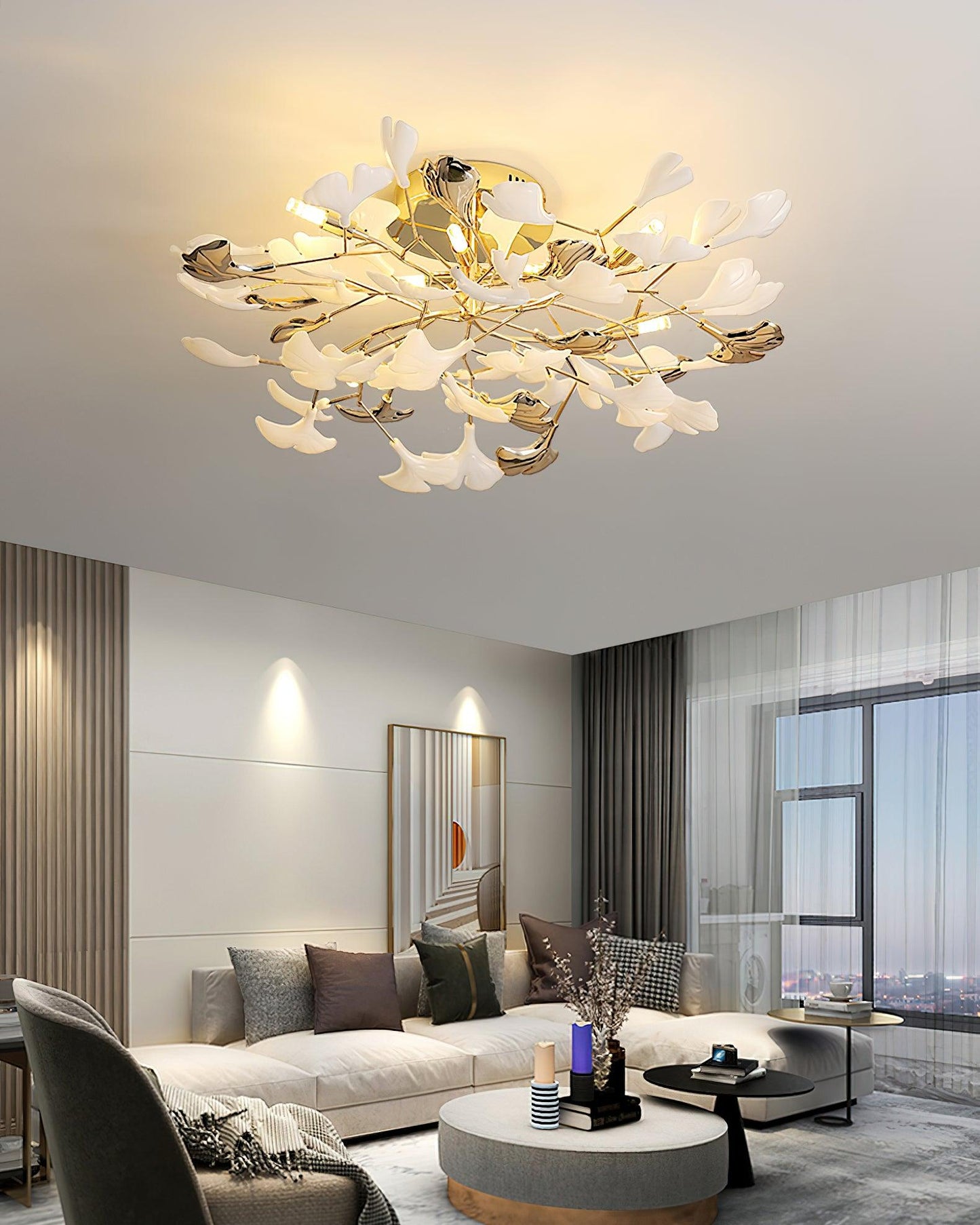 Gingko Rotating Ceiling Lamp | Metal, Ceramic | Gold, White