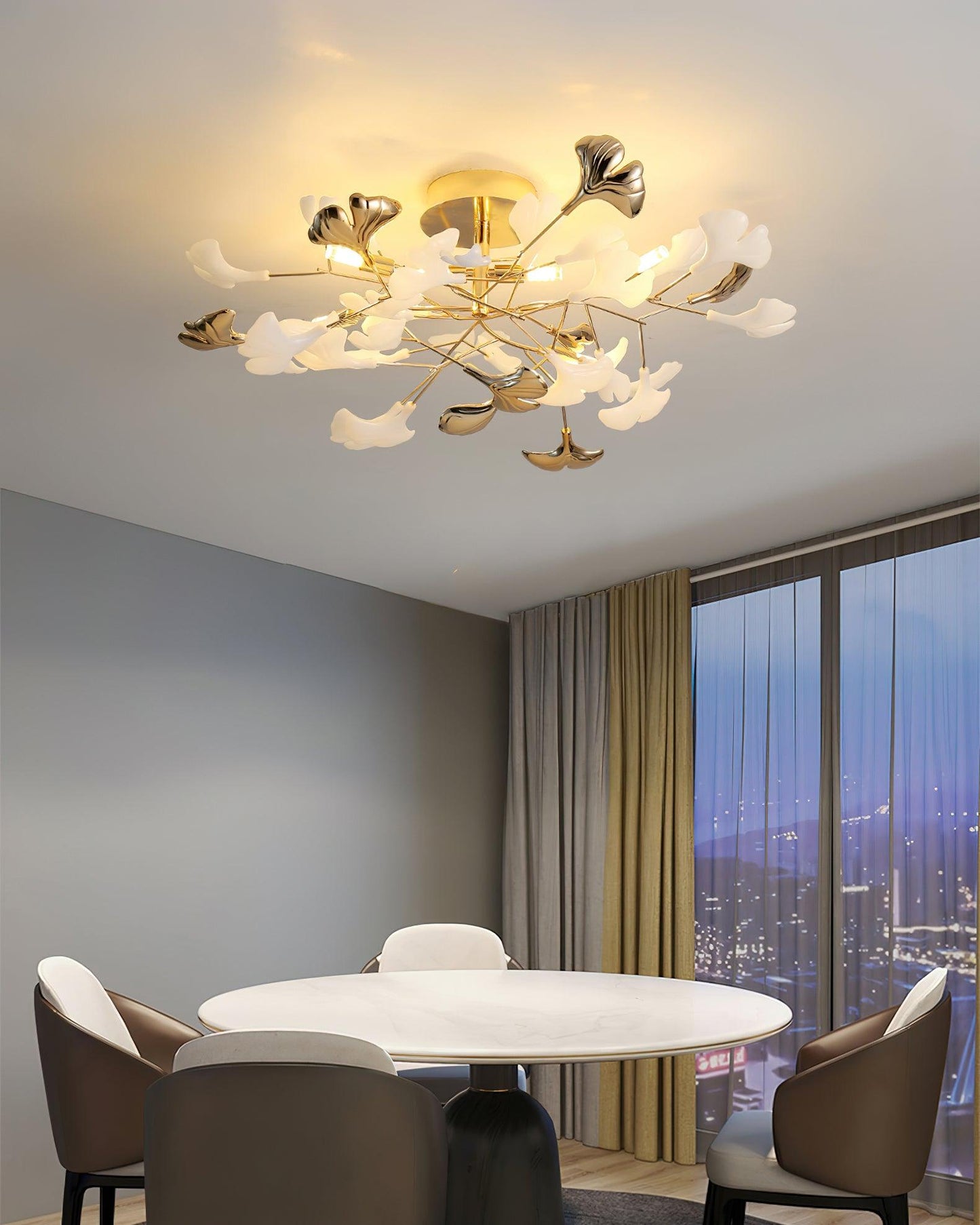 Gingko Rotating Ceiling Lamp | Metal, Ceramic | Gold, White