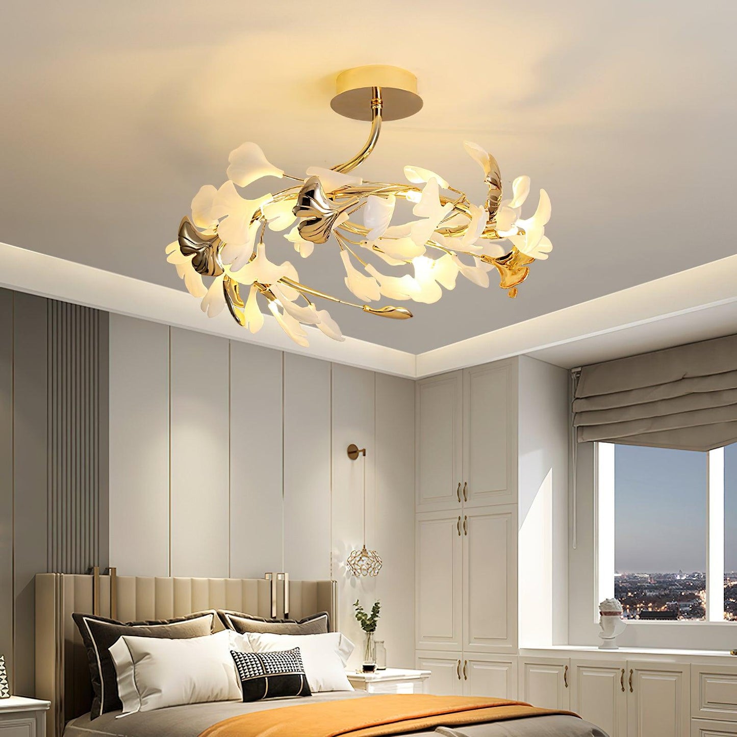 Gingko Rotating Ceiling Lamp | Metal, Ceramic | Gold, White