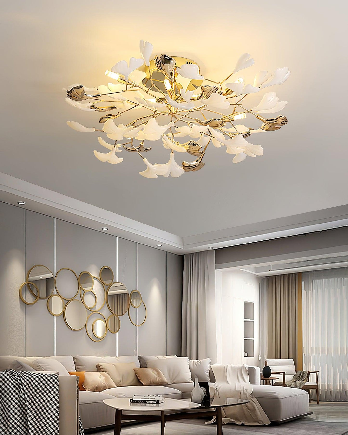 Gingko Rotating Ceiling Lamp | Metal, Ceramic | Gold, White