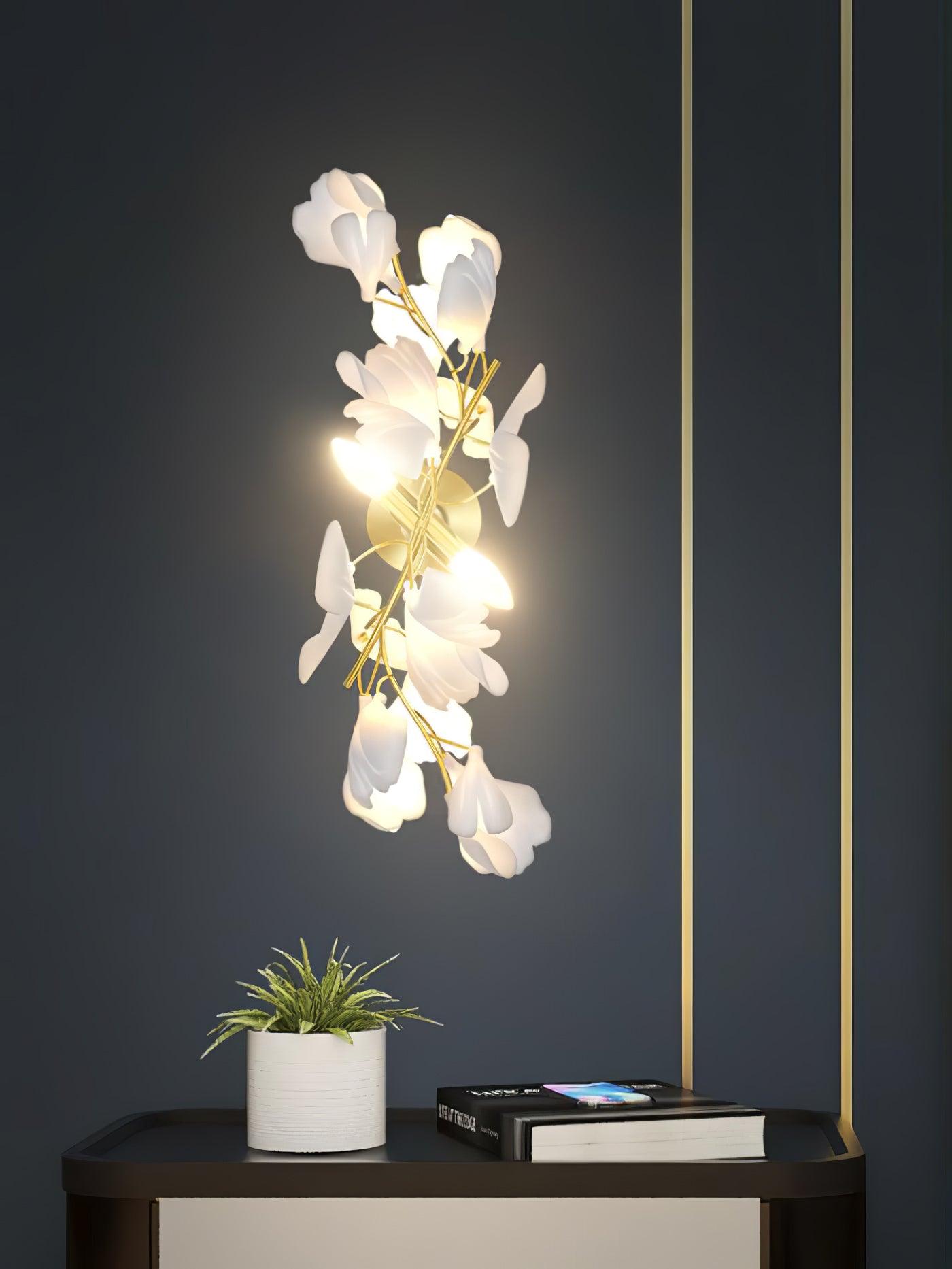 Gingko Wall Lamp | Gold Metal & White Shade | Set of 2