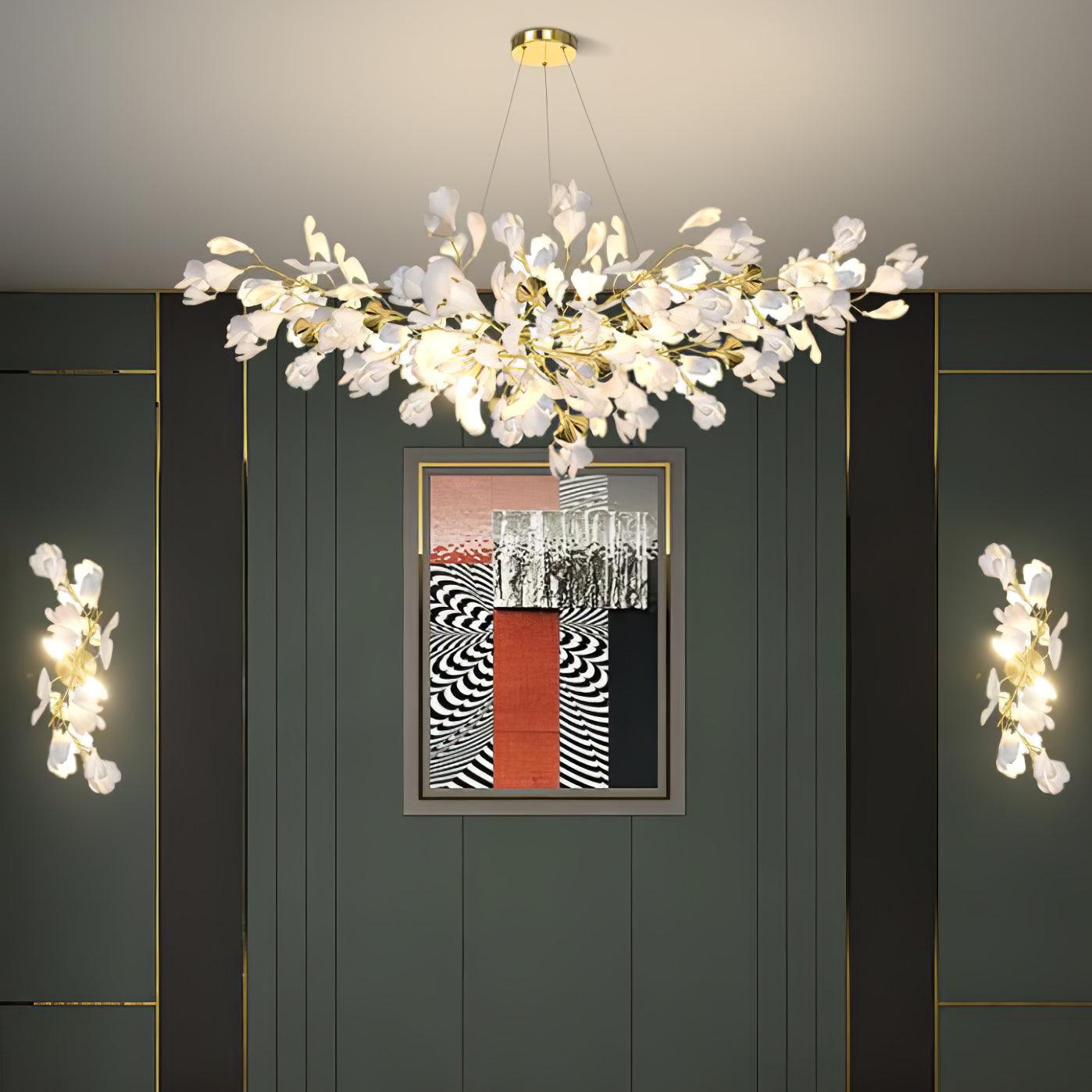 Gingko Wall Lamp | Gold Metal & White Shade | Set of 2