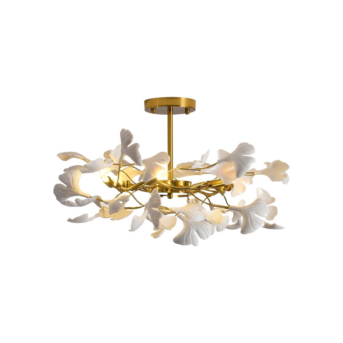 Gingko Chandelier | Ceramic & Brass | Gold & White, Multiple Sizes