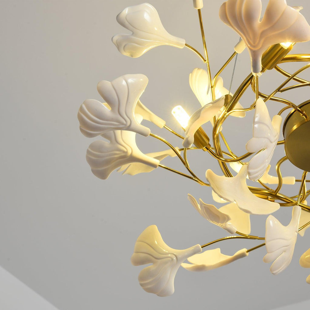 Gingko Chandelier | Ceramic & Brass | Gold & White, Multiple Sizes
