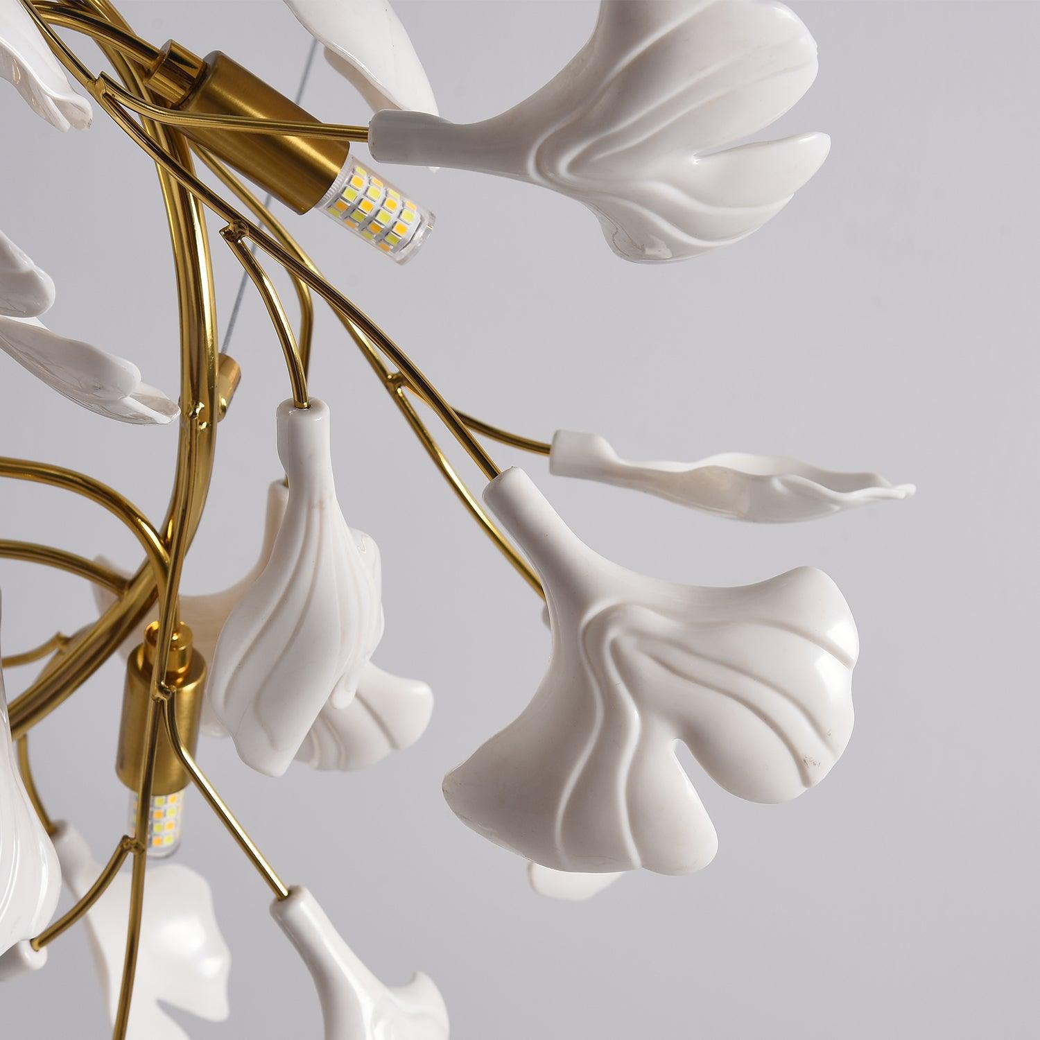 Gingko Chandelier | Ceramic & Brass | Gold & White, Multiple Sizes