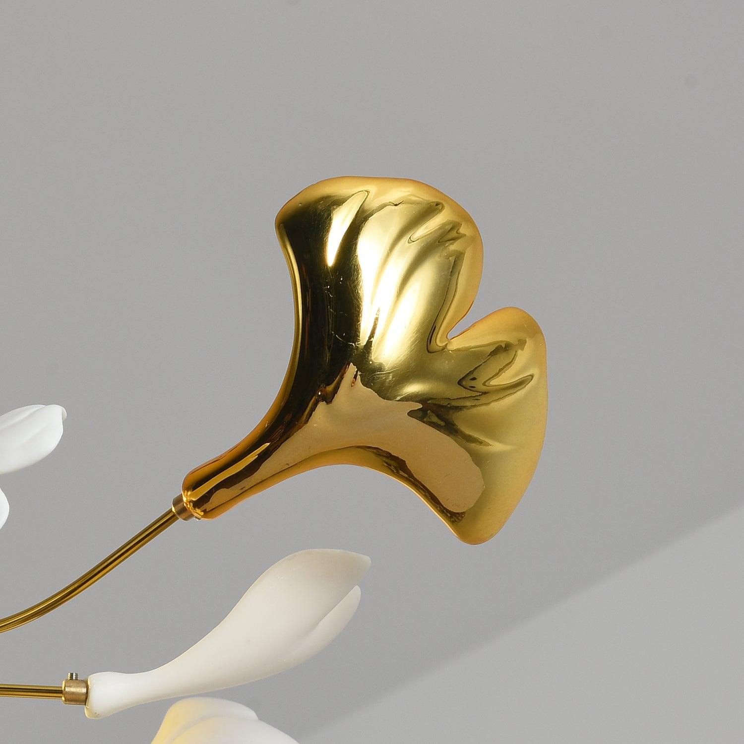 Gingko Chandelier | Ceramic & Brass | Gold & White, Multiple Sizes