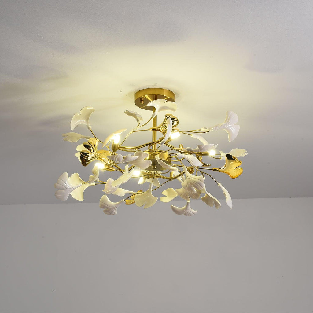 Gingko Chandelier | Ceramic & Brass | Gold & White, Multiple Sizes