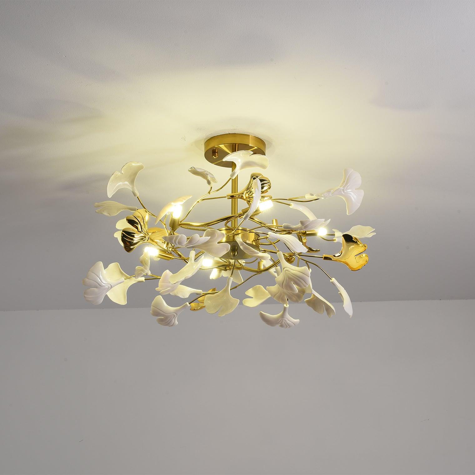 Gingko Chandelier | Ceramic & Brass | Gold & White, Multiple Sizes