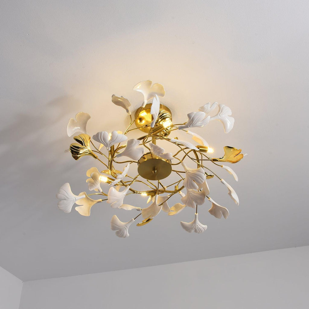 Gingko Chandelier | Ceramic & Brass | Gold & White, Multiple Sizes