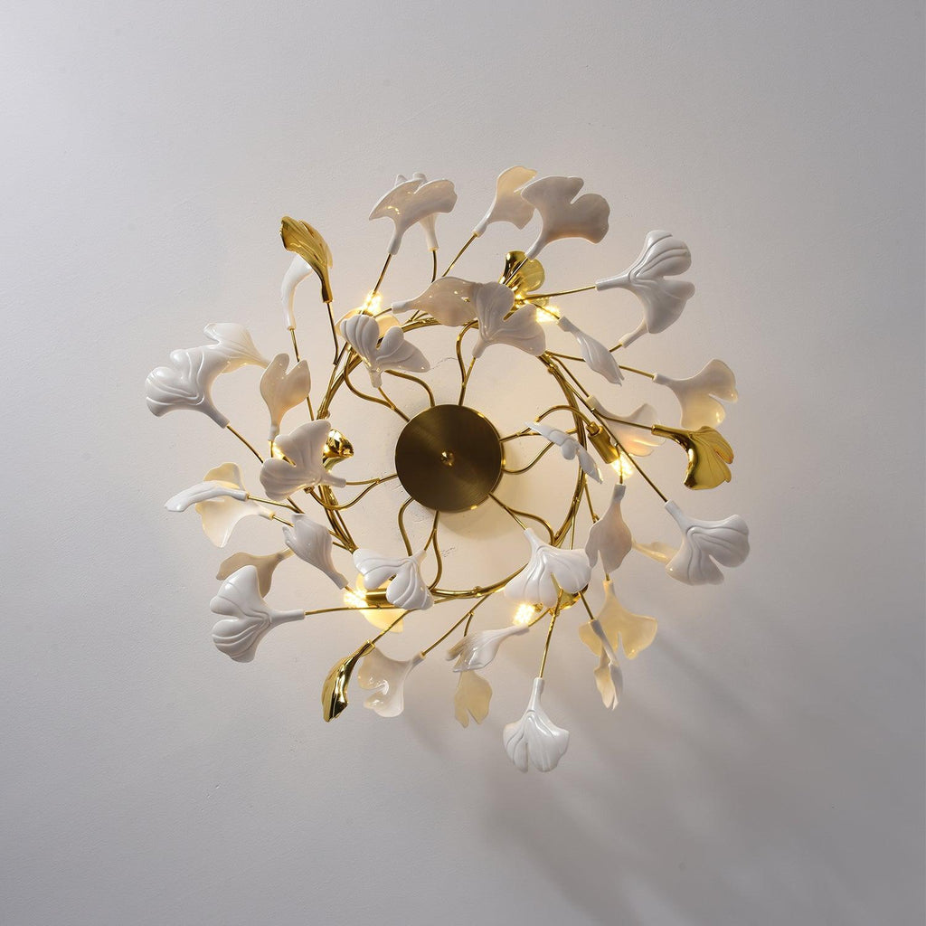 Gingko Chandelier | Ceramic & Brass | Gold & White, Multiple Sizes